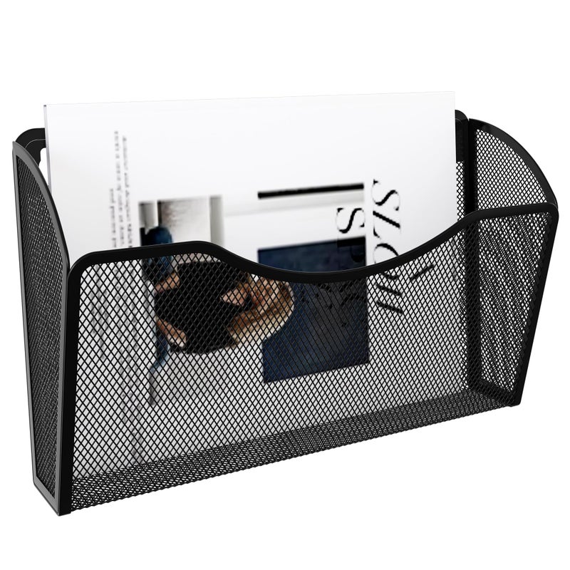 EasyPAG Single Pocket Wall File Organizer, Mesh Hanging File Folder Organizer for Letter/A4 Size Folders Wall Mounted Vertical Mail Holder for Paperwork, Office, Home, School, Black - Image 2
